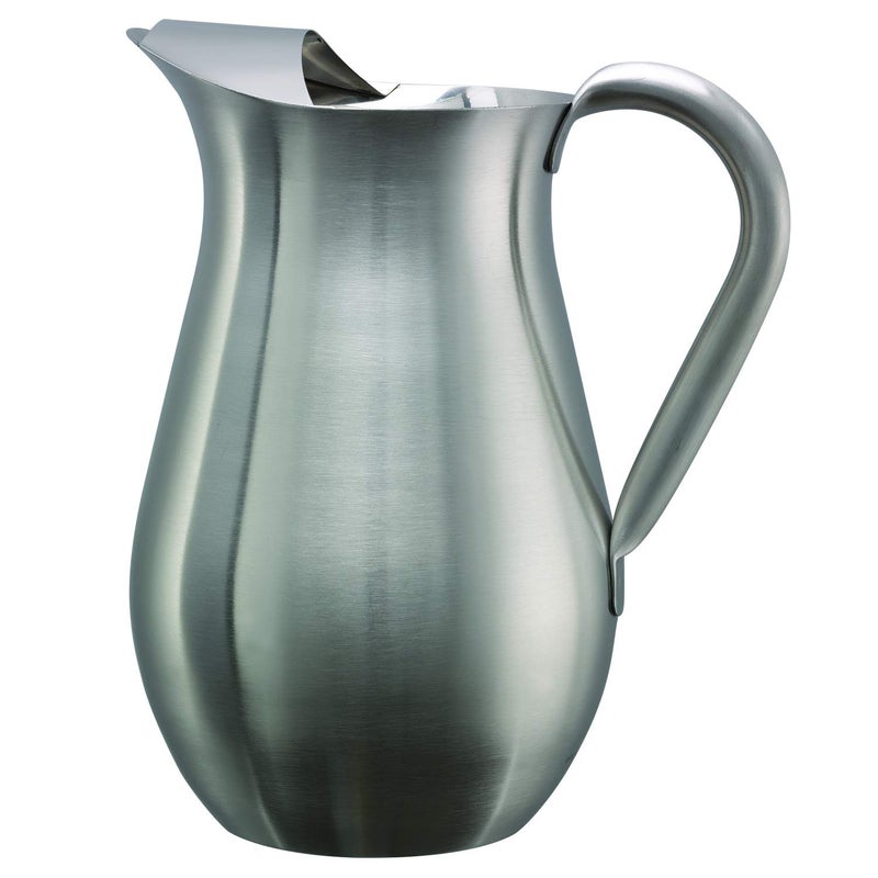 Service Ideas WPB2BS Water and Cold Beverage Pitcher with Built-in Ice Guard, Bell Shaped, 2 Liter (66.6 ounces), Dishwasher Safe, Brushed Stainless Steel - Image 1